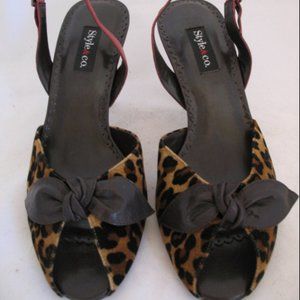 New Style & Co Womens Shoes High Heels Slingback Sandals Open Toe 6 Animal Print